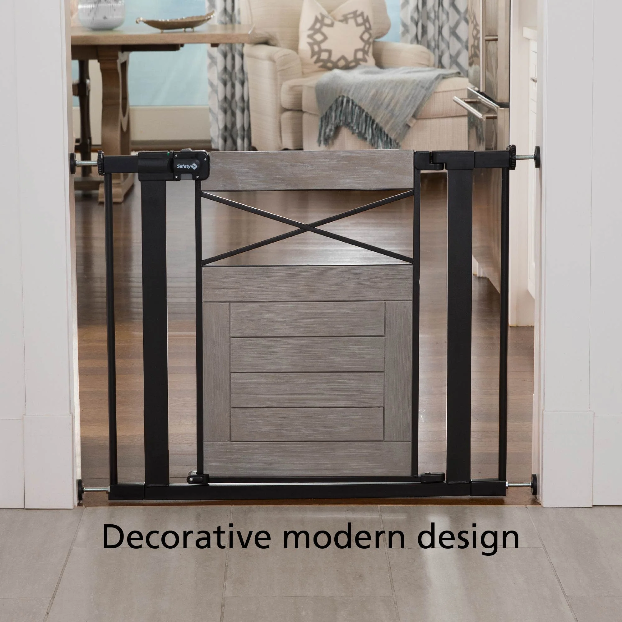 Easy Install Modern Farmhouse Baby Gate (Grey) - Image 4